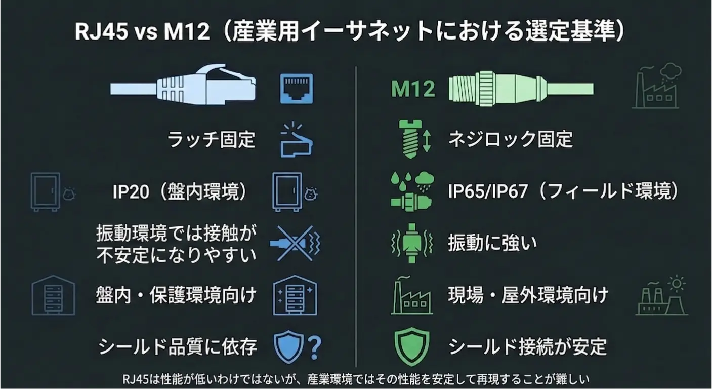 RJ45とM12の違い(産業用イーサネットのコネクタ比較)
